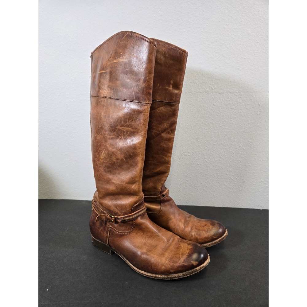 Frye Melissa Button Back Zip Cognac Leather Equestrian Tall Boots 8.5B